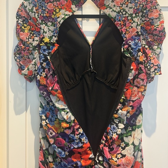 Mary Katrantzou x Lipsy Multicolour Ditsy Floral Chiffon Ruched Maxi Dress Sz 10 - Picture 12 of 17